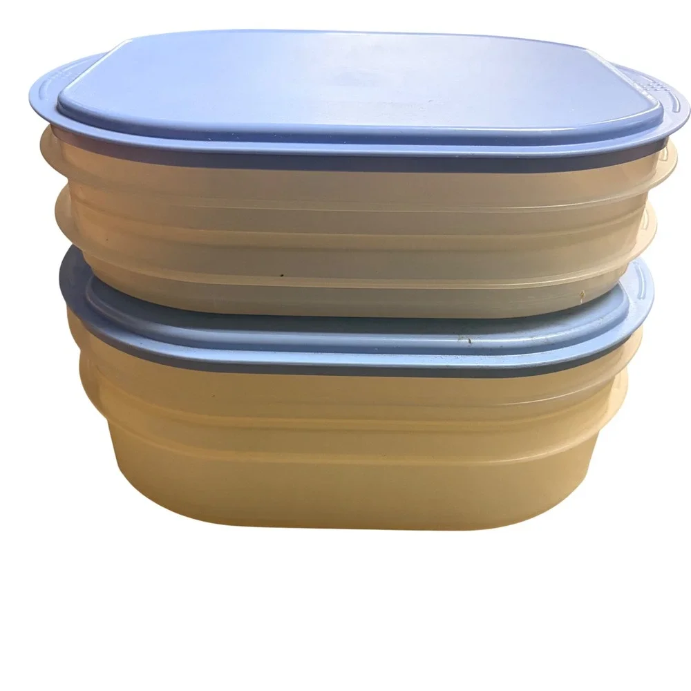 Vintage Tupperware FridgeSmart Set of 2 Blue Lid Produce Storage Containers